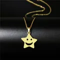 Detail of 18K gold-plated stainless steel star smiley face pendant on O-chain necklace - Hollow Smiley Star Style (112)