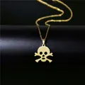 Collier pour femme en acier inoxydable plaqué or 18 carats avec pendentif tête de mort - Forme de Crâne (126) / Or