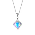 Elegant Aurora Borealis square crystal pendant on a silver stainless steel chain necklace - Aurora Borealis Square Style (QC10) / Rainbow