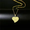 Polished 18K gold-plated stainless steel heart pendant necklace with floral cutout detail - Flower Heart Style (81)