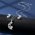 Stainless steel celestial jewelry set featuring cutout moon and star necklace with earrings - Silver