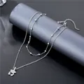 Double-layered silver steel necklace featuring a beaded chain and bear pendant charm - Bear Pendant (SC5 Beaded)