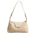 Elegante borsa a spalla in pelle martellata beige con tracolla regolabile trendy - Bianco Sporco