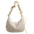 Elegante borsa hobo trapuntata in bianco crema con trama a griglia e tracolla arricciata - Bianco