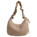 Borsa tote trapuntata kaki con tracolla plissettata e lacci laterali per pendolari - Cachi