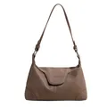 Borsa sottobraccio minimalista in pelle tortora con trama litchi e tracolla - Cachi