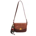 Vintage dark wine red crocodile pattern crossbody bag with golden lock and bear charm - Brown with Pendant