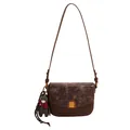 Vintage dark brown crossbody bag with faux crocodile texture and cute bear charm - Coffee With Charms
