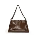 Minimalist large brown tote bag with chain straps and smooth faux leather finish - Green