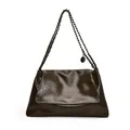 Dark brown high-gloss leather chain shoulder bag with white fashion lettering print - Brown