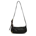 Chic black leather crescent dumpling bag with woven tassel and adjustable strap - With Pendant / Black