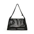 Black chain shoulder tote bag in glossy leather finish with fashion logo detail - Black