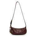 Minimalist burgundy leather dumpling bag with wide strap and premium pebbled texture - With Pendant / Burgundy