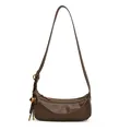 Dark brown faux leather crescent dumpling bag with wide strap and beaded charm accent - With Pendant / Brown