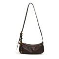 Minimalist dark brown dumpling cross-body bag with stylish pendant and wide strap - With Pendant / Coffee