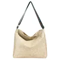 Cremefarbene Hobo-Tasche aus weichem Kunstleder mit retro-ethnisch gewebtem Schultergurt - Gebrochenes Weiß