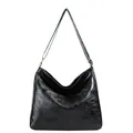 Stylische schwarze Hobo-Tasche mit großer Kapazität und buntem, gemustertem Schultergurt - Schwarz