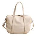 Creamy white litchi pattern leather handbag with adjustable crossbody strap in 2025 style - White