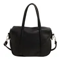 Classic black lychee pattern leather handbag with top handles and detachable shoulder strap - Black