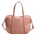 Dusty pink litchi grain tote bag with top handles and adjustable silver strap - Pink