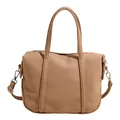 Light brown large capacity tote bag with lychee grain texture and crossbody strap - Khaki