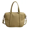 Olive green lychee texture handbag with top handle and adjustable shoulder strap - Green