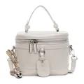 Sac à main boîte en cuir blanc avec double zip et détail de nœud tissé élégant - Avec Ornement / Blanc Cassé