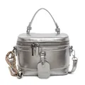 Sac boîte argenté métallisé avec double fermeture éclair, poignée et bandoulière - Avec Ornement / Argent
