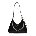 Borsa hobo minimalista in pelle nera lucida con scritta NO FILTER e tracolla - Nero