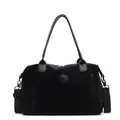 Large black nylon travel sports bag with faux leather handles and detachable strap - Black