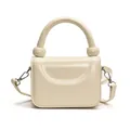 Sac à main carré blanc cassé minimaliste avec gaufrage en U et poignée ronde - Blanc