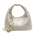 Creamy leather hobo bag with gold hardware and woven rope charm detail in off-white - Green
