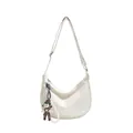 Sac croissant beige chic avec charm poupée et chaîne de perles décorative élégante - Avec Pendentif / Blanc