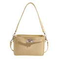 Schicke beige Umhängetasche im Kelly-Stil mit geflochtenem Griff und Silberdrehverschluss - Standardtyp / Gelb