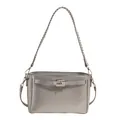 Silberne Metallic Kelly Bag mit geflochtenem Griff und vertikaler Textur - Standardtyp / Silber