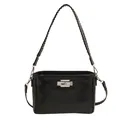Minimalistische schwarze Kelly-Handtasche mit glänzender Faltenoptik und Silberverschluss - Standardtyp / Schwarz