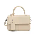 Bolso bandolera de retazos retro en cuero beige y tela de sarga con asa superior - Blanco