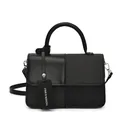 Elegante bolso bandolera negro de retazos con textura de cuero y detalles plata - Negro