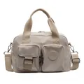 Beige Umhängetasche aus Nylon mit mehreren Taschen und verstellbarem Riemen für Damen - Gebrochenes Weiß