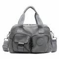 Mittelgraue Damen-Handtasche mit mehreren Taschen und verstellbarem Stoffgurt - Grau