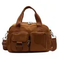 Braune Umhängetasche mit mehreren Taschen, verstellbarem Riemen und Doppelgriffen für Alltag - Braun
