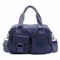 Dark blue multi-pocket nylon handbag with adjustable strap and fashion logo - Blue