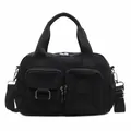 Black nylon multi-pocket tote bag with adjustable shoulder strap for daily commuting - Black