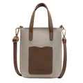 Mini sac seau en similicuir beige et marron avec bandoulière réglable amovible - Marron