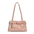 Pink patent leather underarm baguette bag with belt buckle and heart charms - With Pendant / Pink