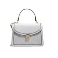 Petit sac carré gris clair texturé avec fermoir doré élégant et finitions de bords noirs - Blanc
