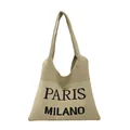 Beige gebreide draagtas met zwarte Paris en Milano letters in een geweven afwerking - Khaki