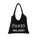 Zwarte gebreide shopper met Paris Milano tekst en lange schouderbanden - Zwart