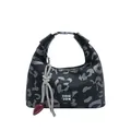 Borsa a tracolla leopardata con nappe argentate e dettaglio ciondolo a cuore rosso - Stampa Leopardata Nero Grigio (Stile 2 Senza Ciondolo)