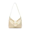 Borsa a spalla beige minimalista con fibbia a mezzaluna dorata e tracolla lunga - Giallo